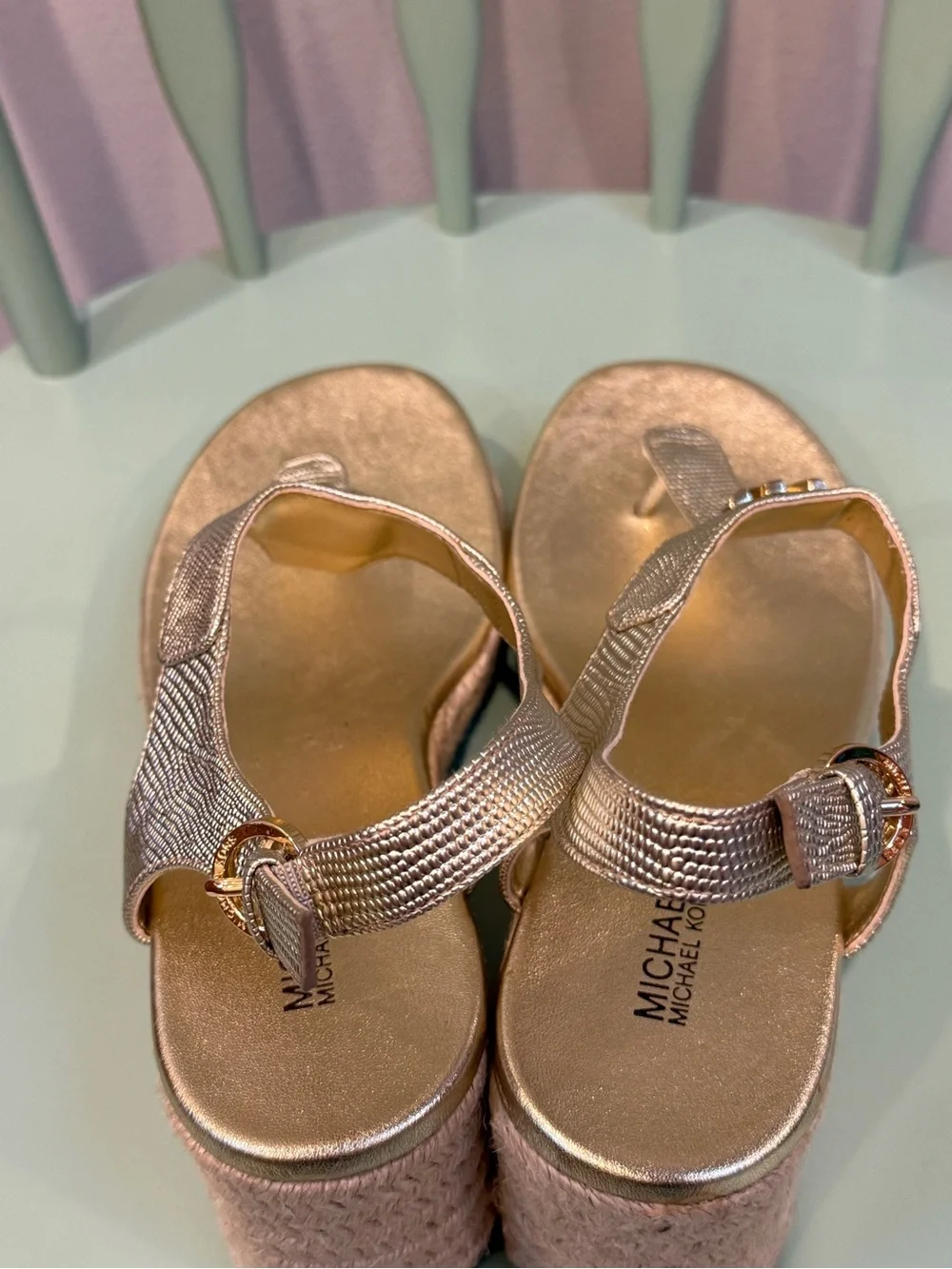 Michael Kors Gold Espadrille Wedge Sandals